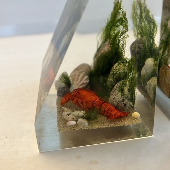 1960s Lucite Book Ends Clear Float TM Ocean Scene Lobsters - Picture 7 of 14